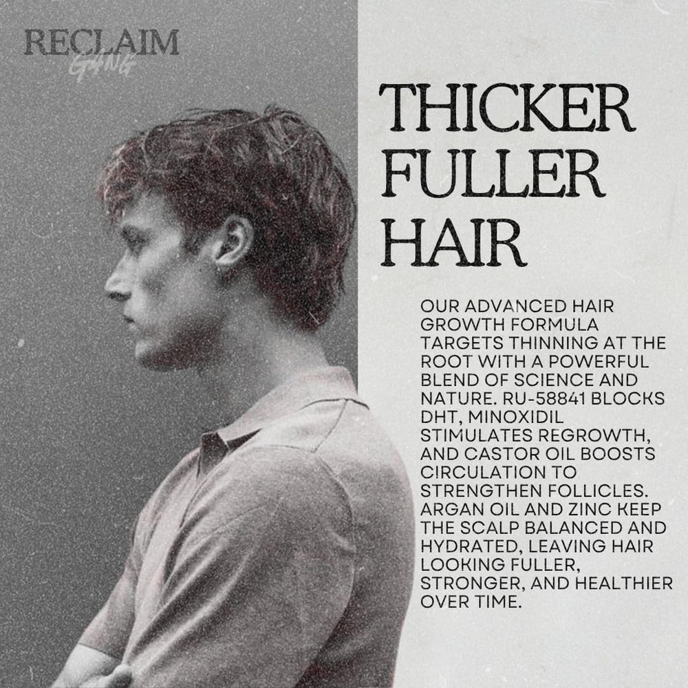 Reclaim Gang hair growth serum scene application shows easy daily use for steady routine