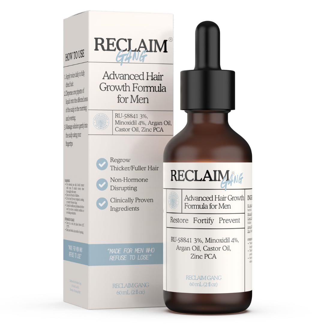 Reclaim Gang RU58841-Minoxidil bottle pour shows premium serum for potentially fuller hair