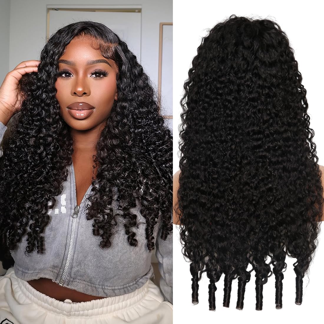 Recomtic Burmese curly wig front view showing 13x6 lace front for natural parting and breathability.