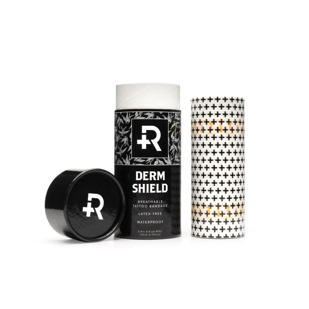 Recovery Aftercare Derm Shield tattoo bandage application closeup showing gentle protective cover