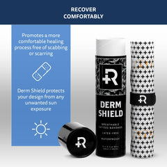 Recovery Aftercare Derm Shield tattoo bandage unrolled for discreet, flexible protection.