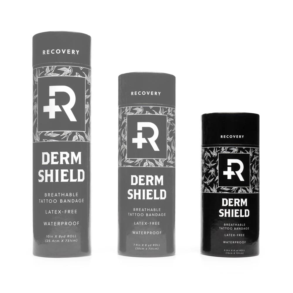 Recovery Aftercare Derm Shield tattoo bandage waterproof protection showing moisture barrier