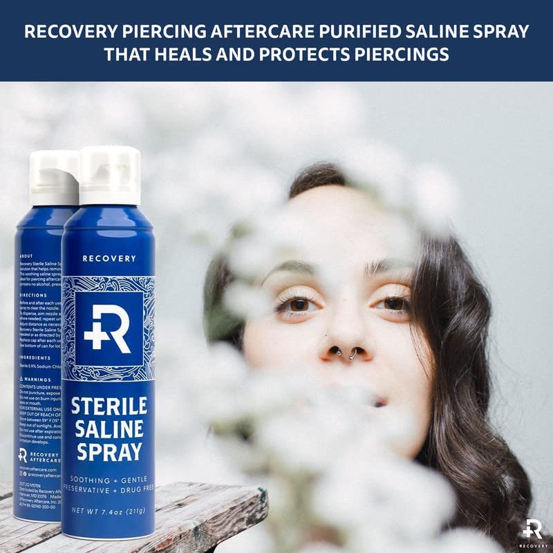 Recovery Aftercare saline piercing spray belly piercing use demonstrates convenient spray-angle