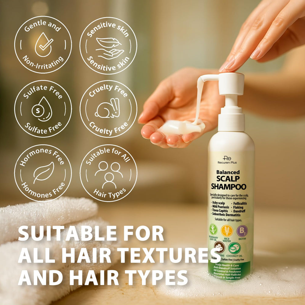 Recuren Plus bottle front signals dandruff relief