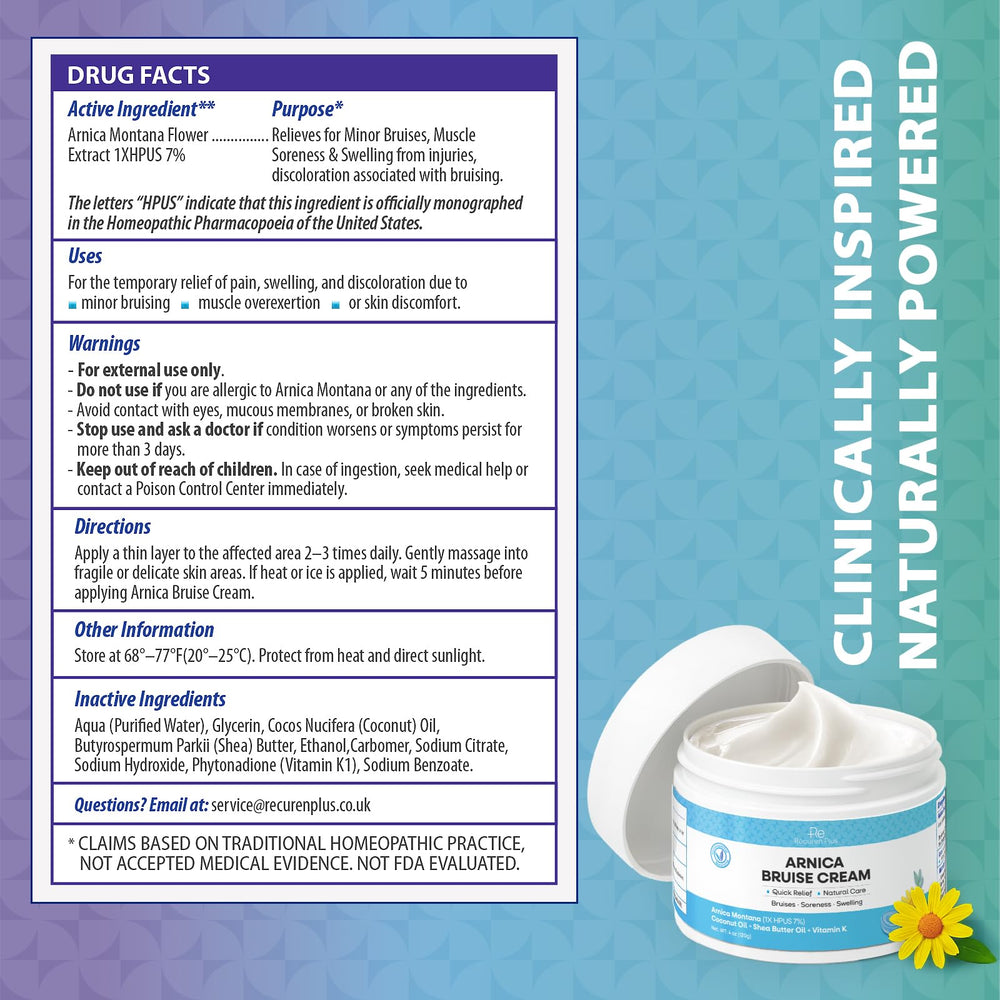 Recuren Plus Arnica Cream benefits close-up highlighting natural recovery cues.