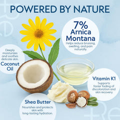 Recuren Plus Arnica Cream texture swirls signaling non-greasy, fast-absorbing formula.