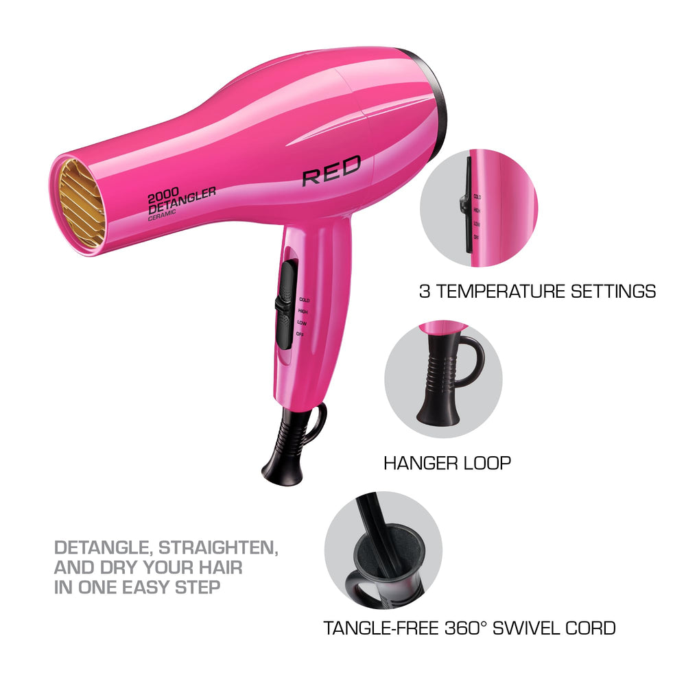 RED by KISS 2000 ceramic dryer detangler piks set for varied textures