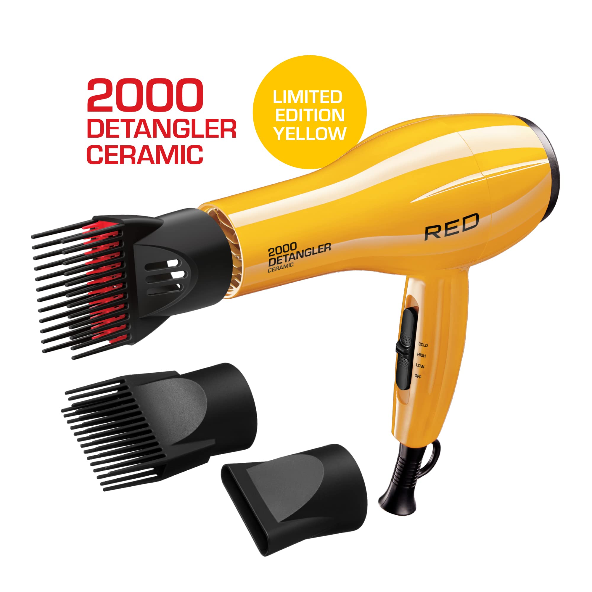 Red by Kiss 2000 ceramic dryer with detangler piks promotes smoother detangling during styling sessions.