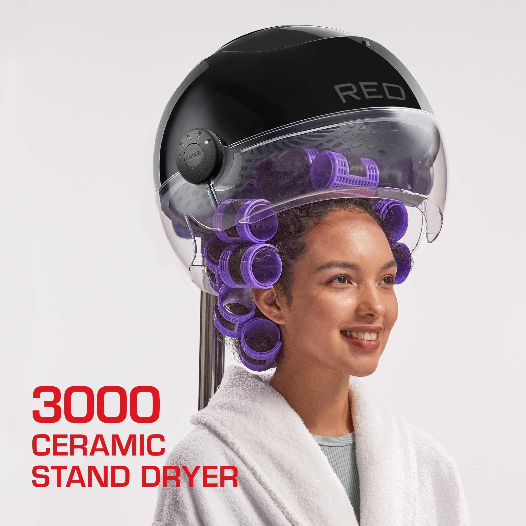 RED by Kiss 3000 ceramic stand dryer side profile highlights adjustable height for comfortable sessions