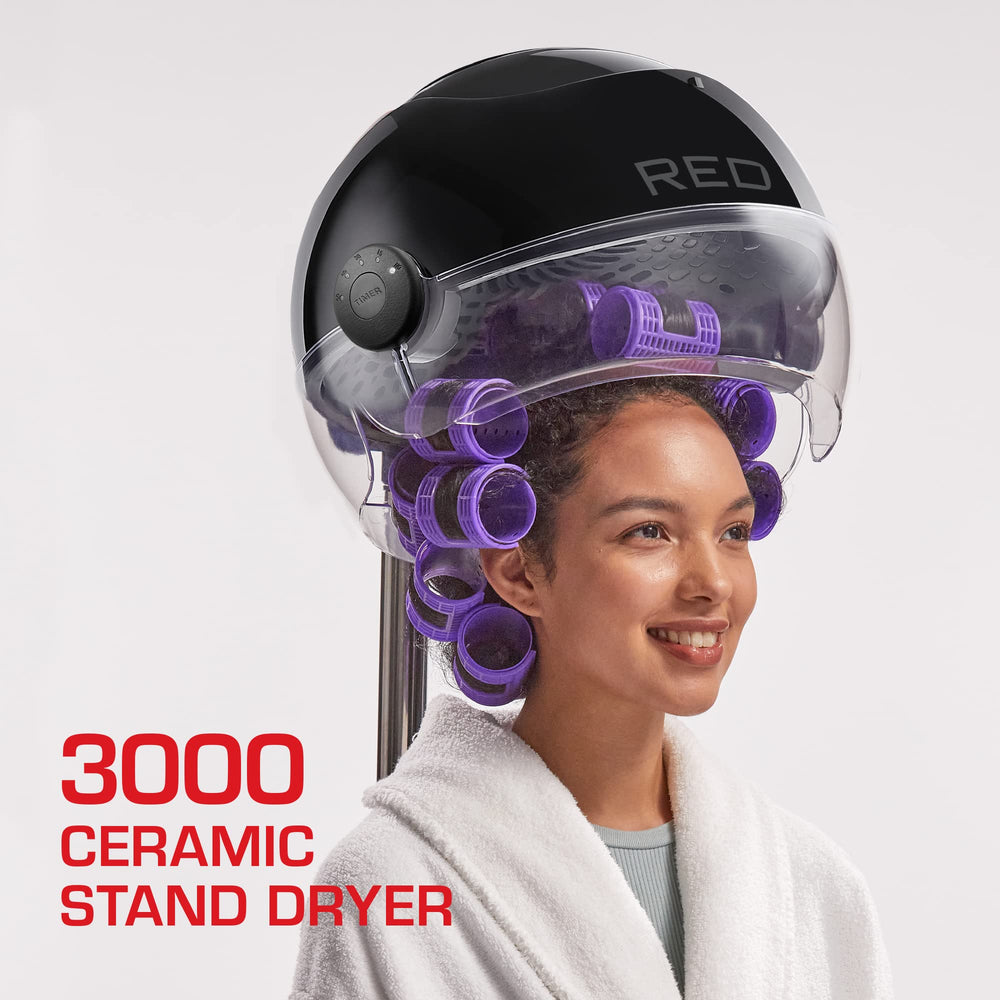RED by Kiss 3000 ceramic stand dryer side profile highlights adjustable height for comfortable sessions
