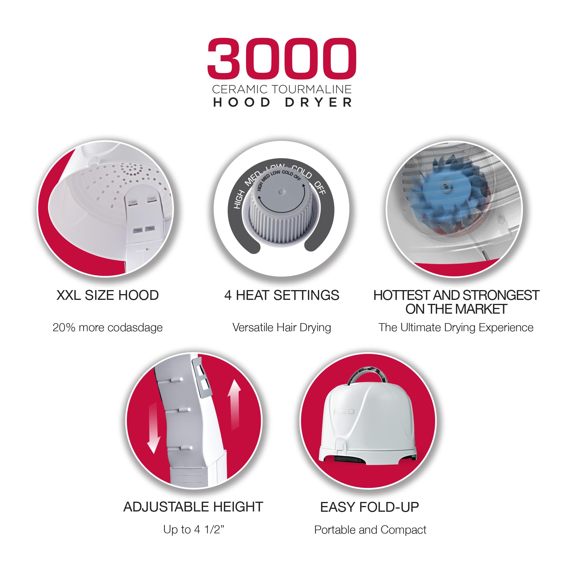 Red by Kiss 3000 four-heat-settings supports customizable, gentle drying for different hair types.