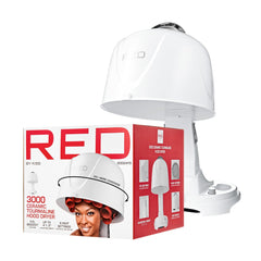 Red by Kiss 3000 hood dryer front view shows salon-quality home drying with even heat.