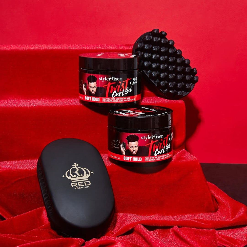 Red by Kiss set with brush and gel delivering defined waves for all hair types.