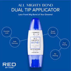 Red by Kiss All Mighty Bond dries in about 20 seconds for quick styling touchups