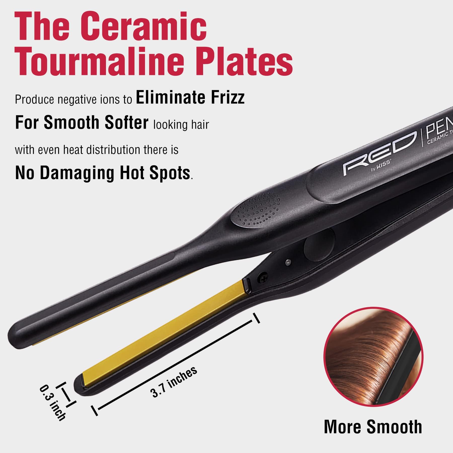 red by kiss ceramic tourmaline coating visible on tool surface reduces frizz