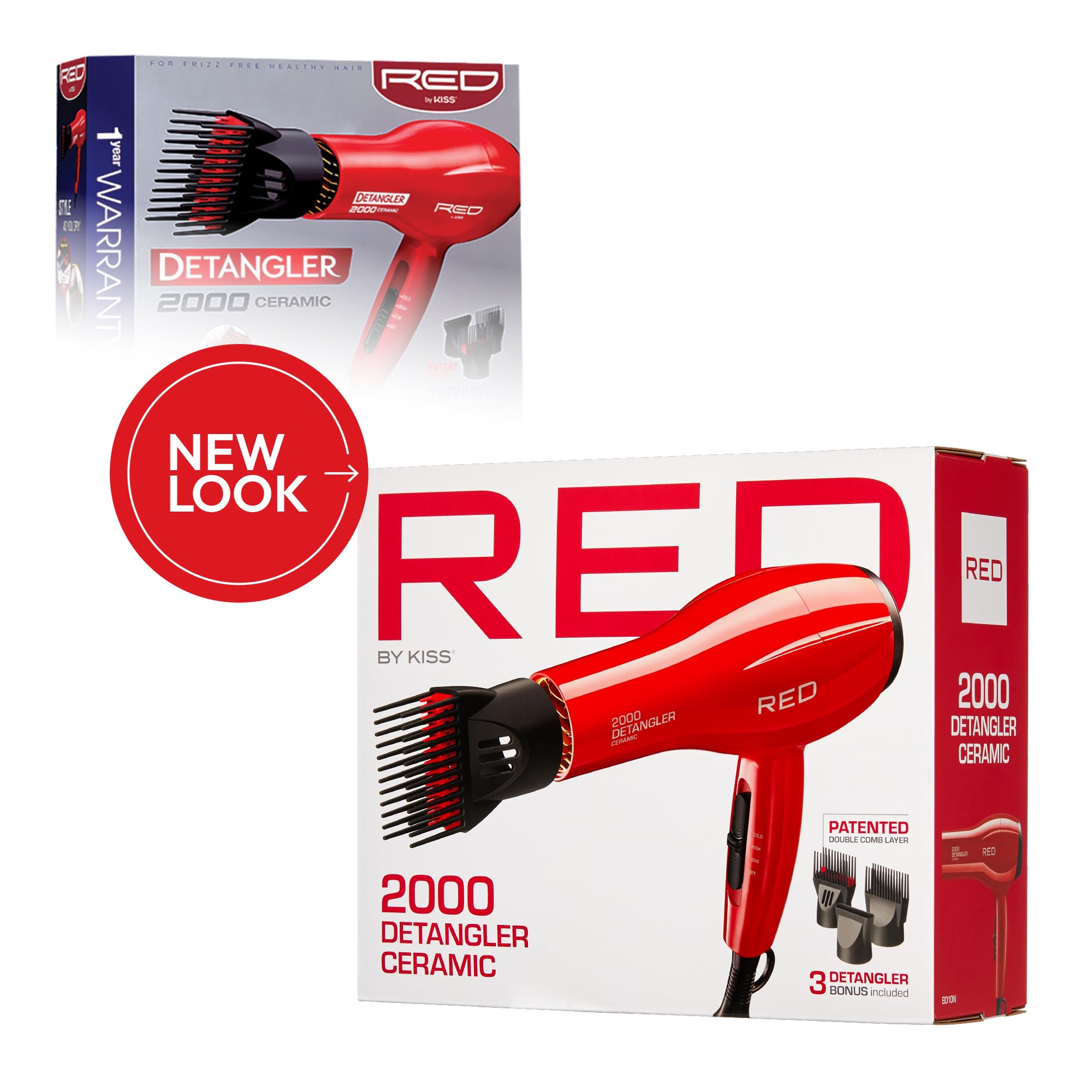 Red by Kiss Detangler Dryer Plus attachments for detangling and precision styling.