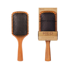 Red by Kiss Evergreen front view highlights sustainable beechwood for gentle detangling.