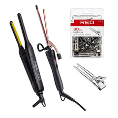 red by kiss flat iron 03-inch in use for precise edge control