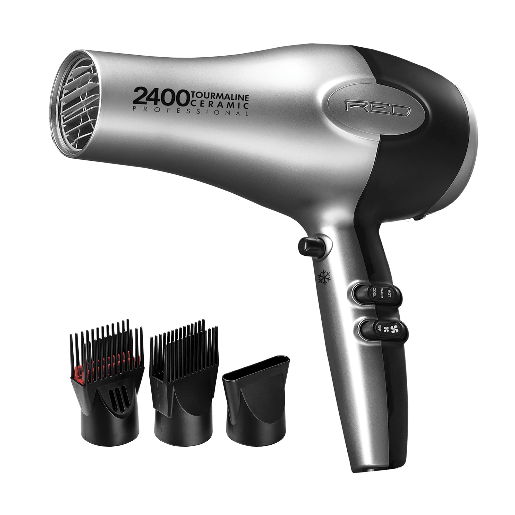 RED by Kiss hair dryer front view showcasing tourmaline ceramic tech for frizz control