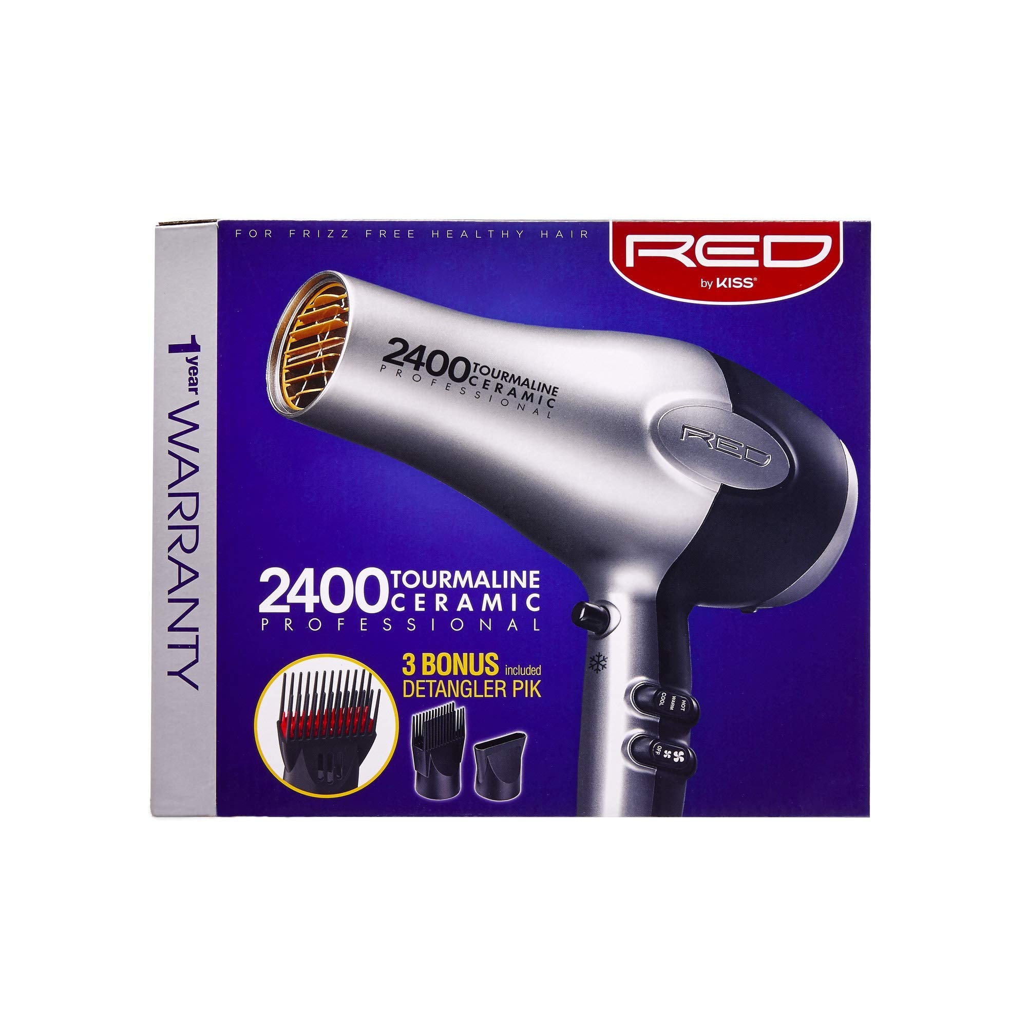 RED by Kiss hair dryer side view emphasizes compact design for comfortable handling during styling