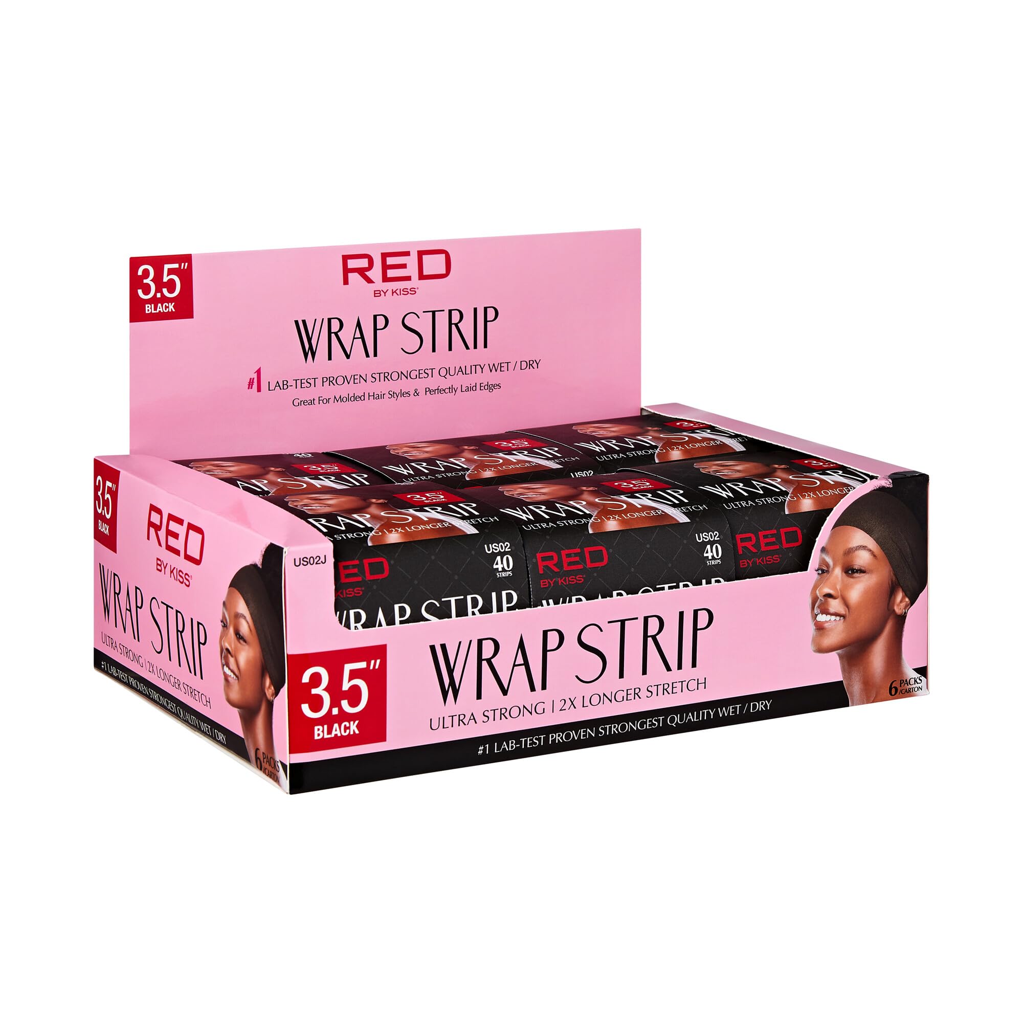 Red by Kiss wrap shown molding a sleek hairstyle for precise shapes