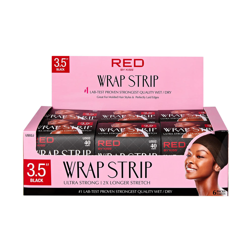Red by Kiss hair wrapping strip packaging shows 40 white strips for strong hold in styling