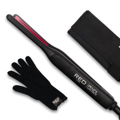 Red by Kiss pencil flat iron closeup highlights slim design for quick precision styling