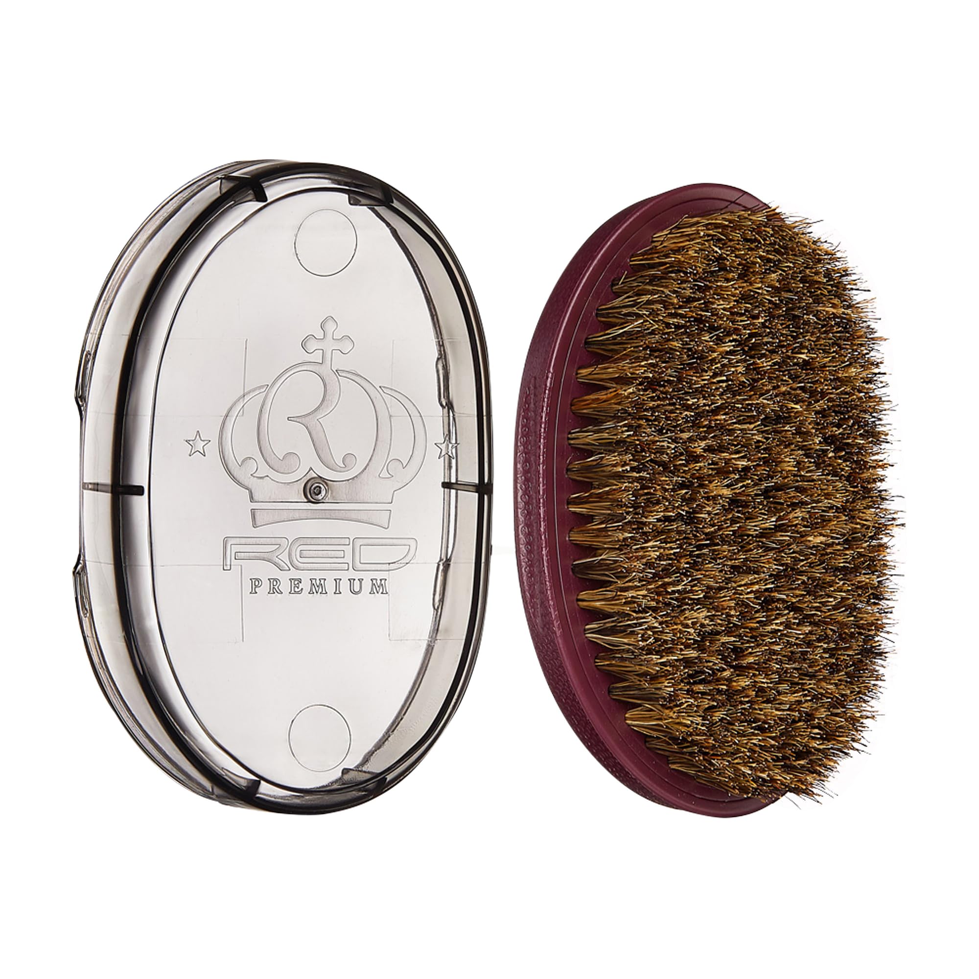 Red by Kiss Pocket Wave Bow Wow brush front view enhances 360 waves with curved bristles