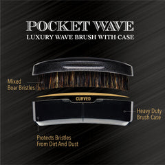 Red by Kiss Pocket Wave Bow Wow brush in hand shows ergonomic curved palm design for precision