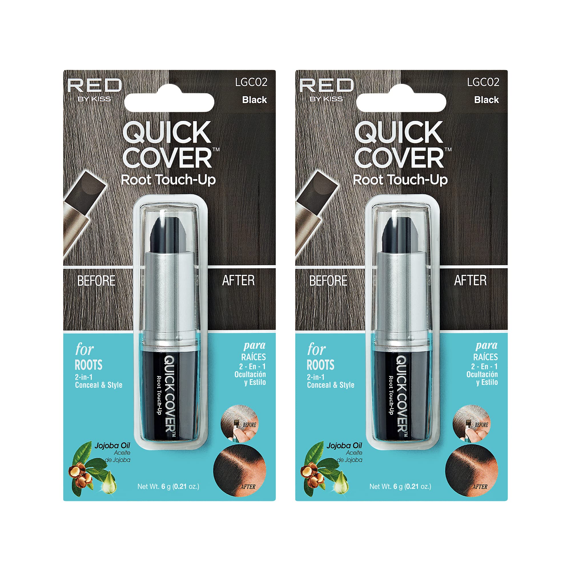 Red by Kiss Quick Cover Root Touch Up Stick compact for on-the-go gray root concealment.