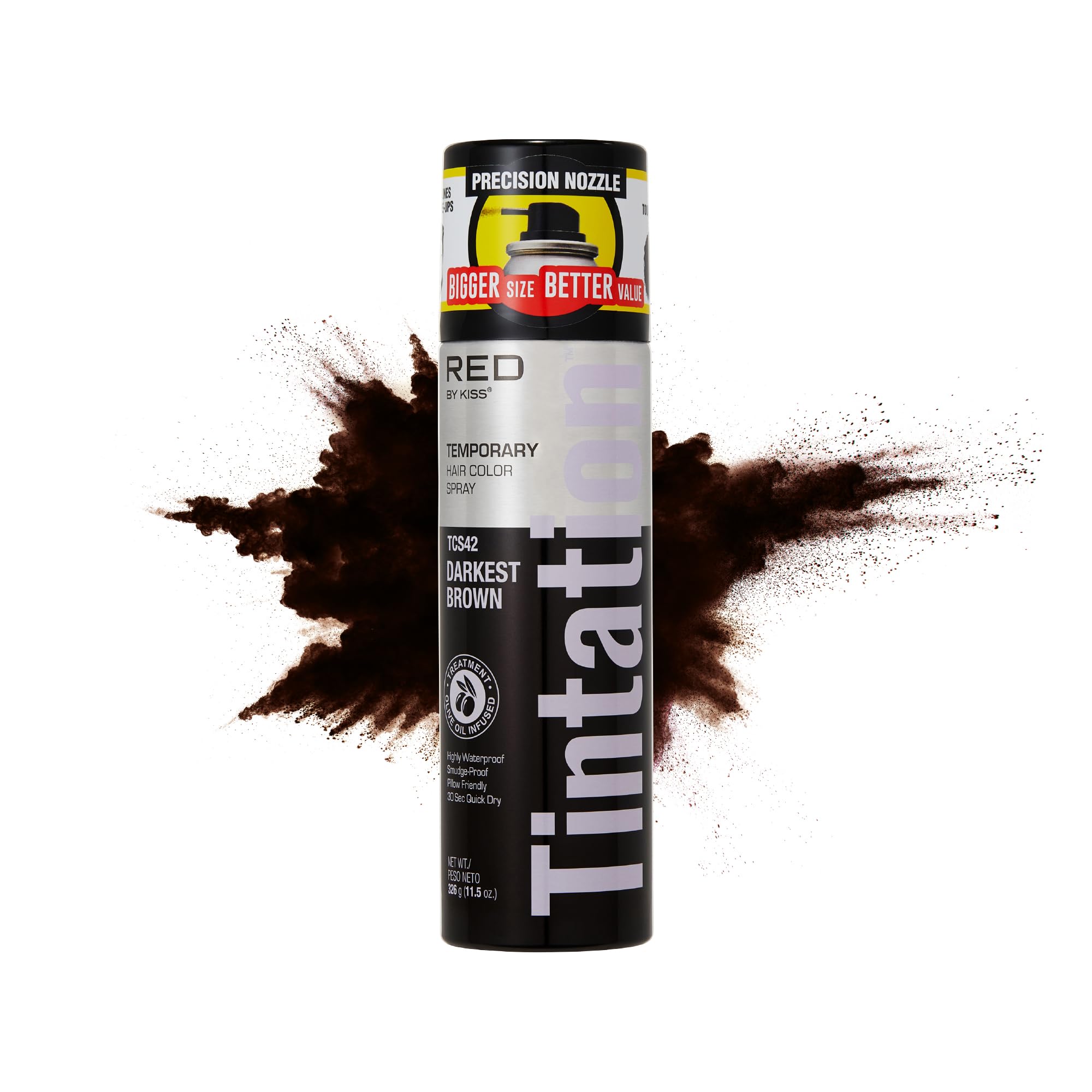 RED by Kiss Tintation bottle with precise spray nozzle for quick gray root coverage.