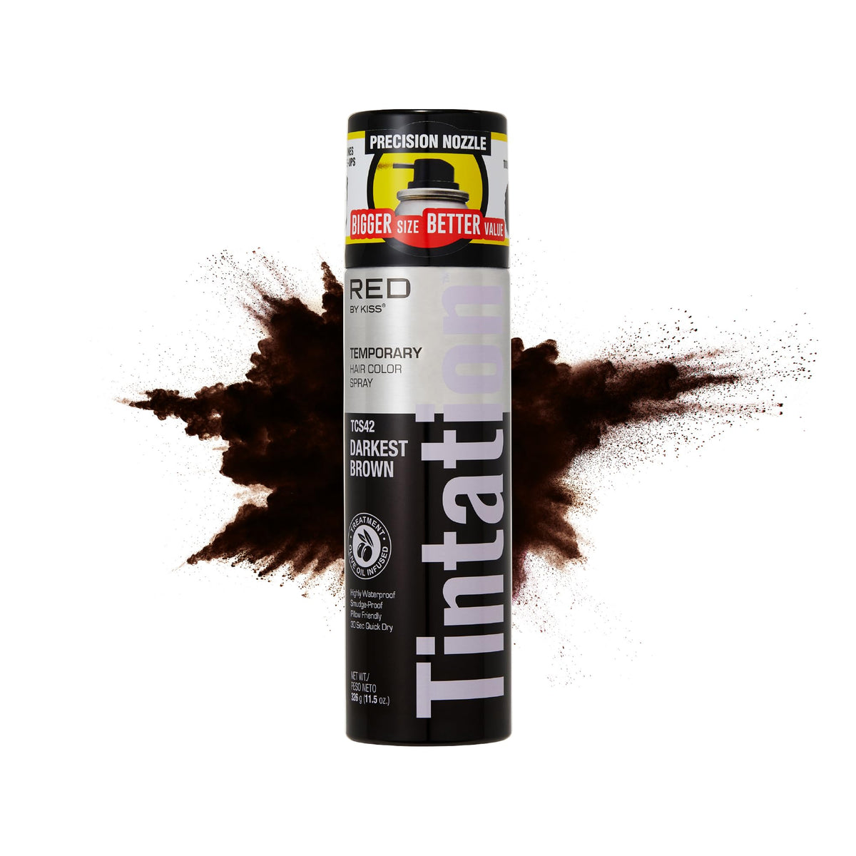 RED by Kiss Tintation bottle with precise spray nozzle for quick gray root coverage.