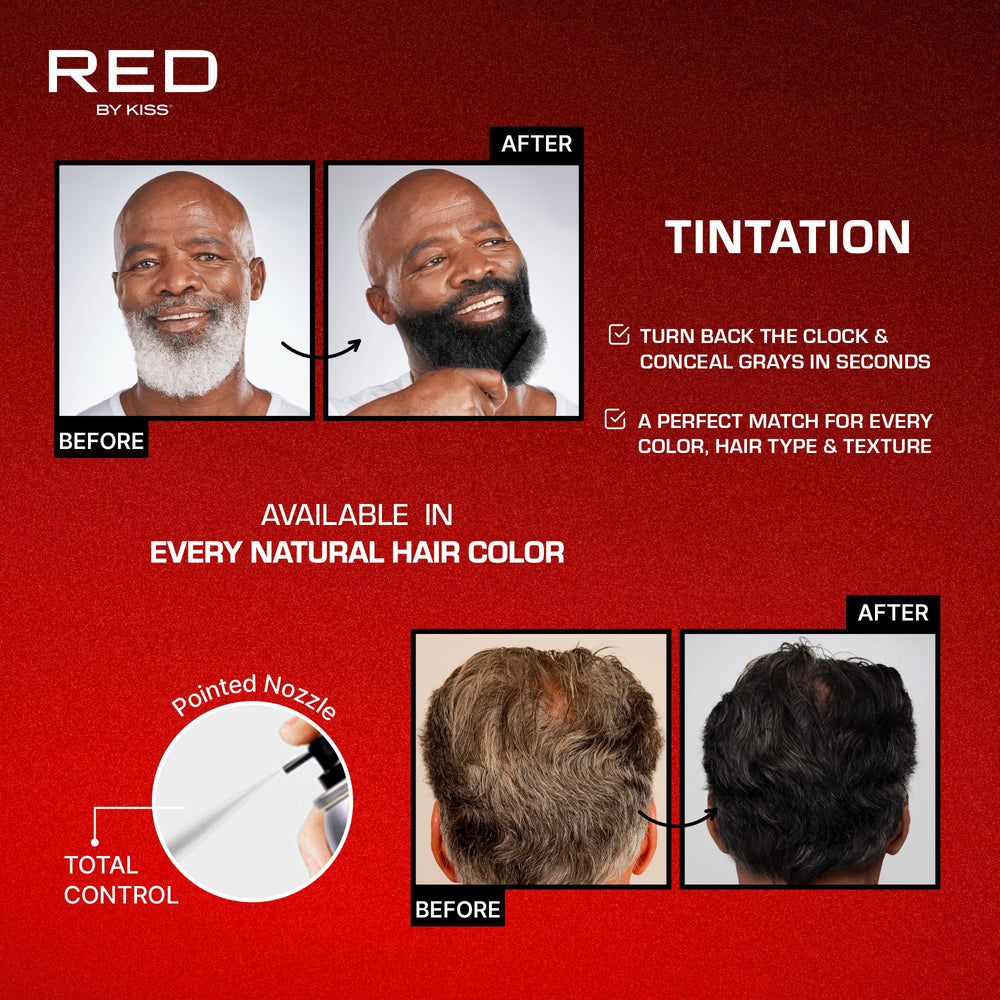 RED by Kiss Tintation spray applied to roots for instant gray coverage.