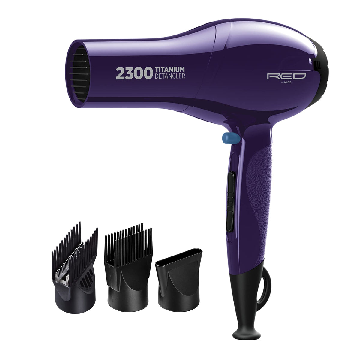 Red by Kiss Titanium Detangler Dryer front view highlights double comb layer technology for detangling efficiency