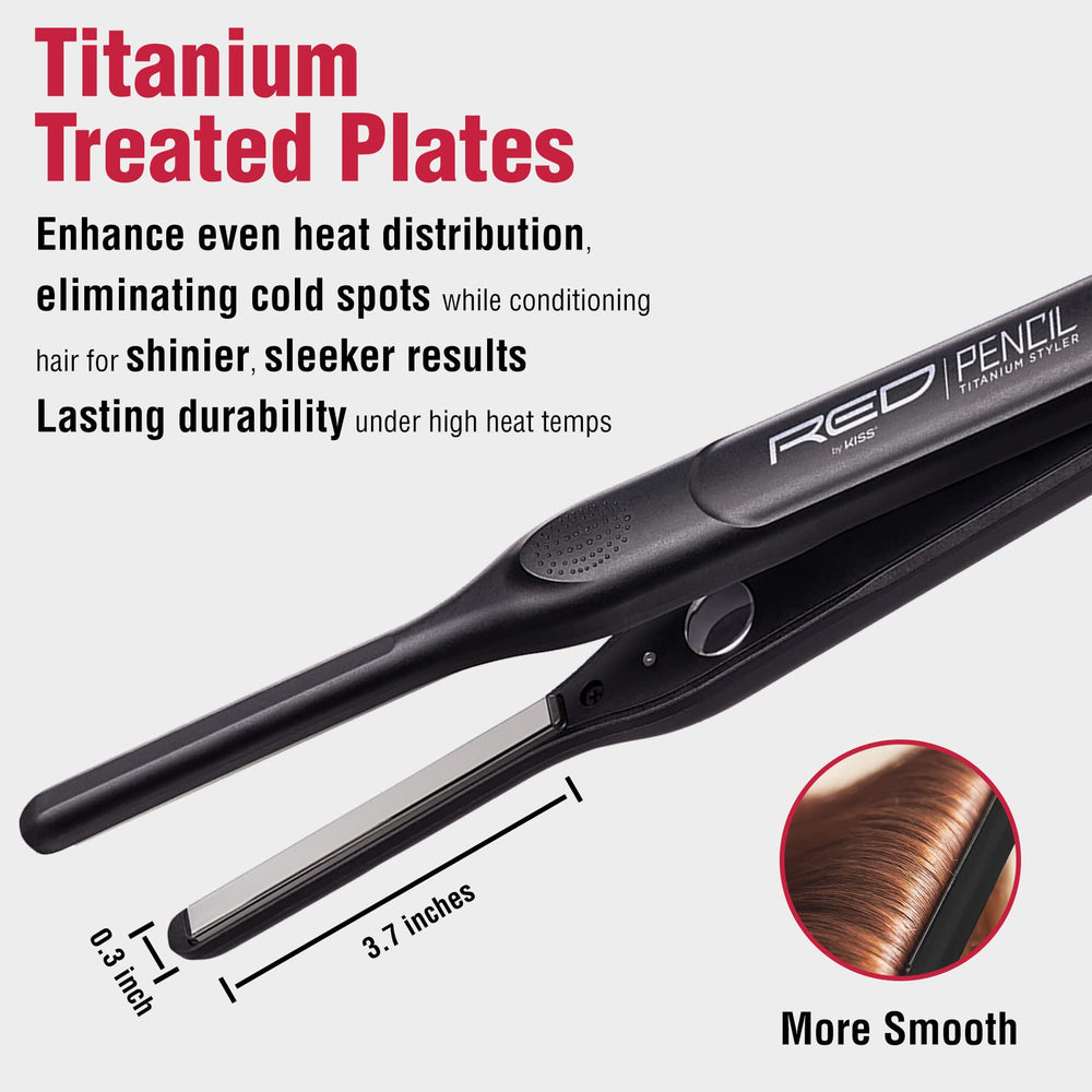 Red by Kiss Titanium Styler Pencil Flat Iron even heat distribution across plates in use.