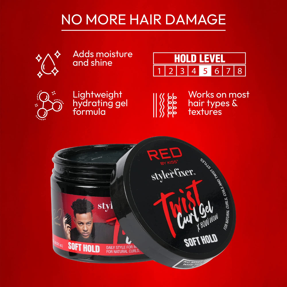 Red by Kiss Twist Gel texture being applied for hydration without weighing hair down.
