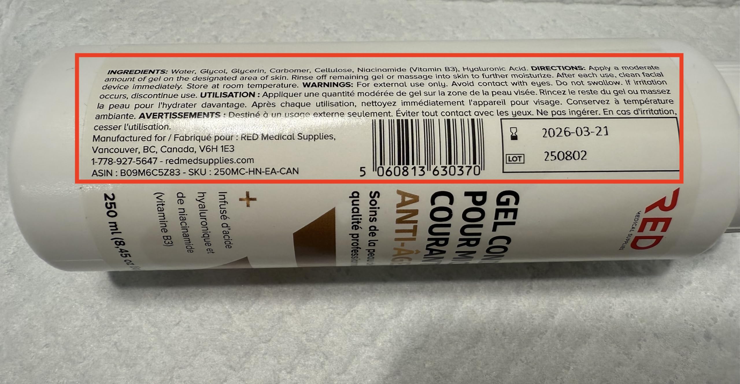 Red Medical Supplies niacinamide enhanced gel brightens and smooths texture visually