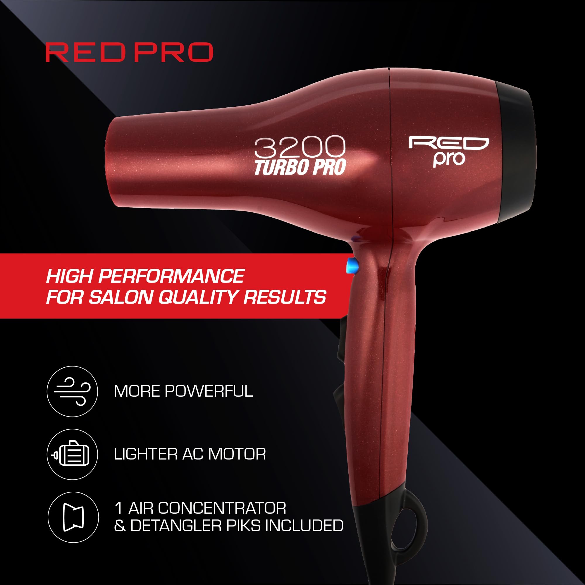 Red Pro 3200 air concentrator attachment directs precise airflow.