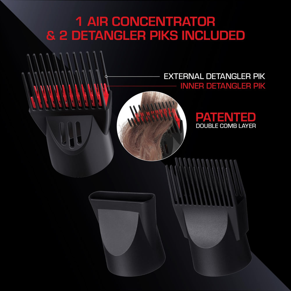 Red Pro 3200 detangler pik single-layered attachment for streamlined styling.