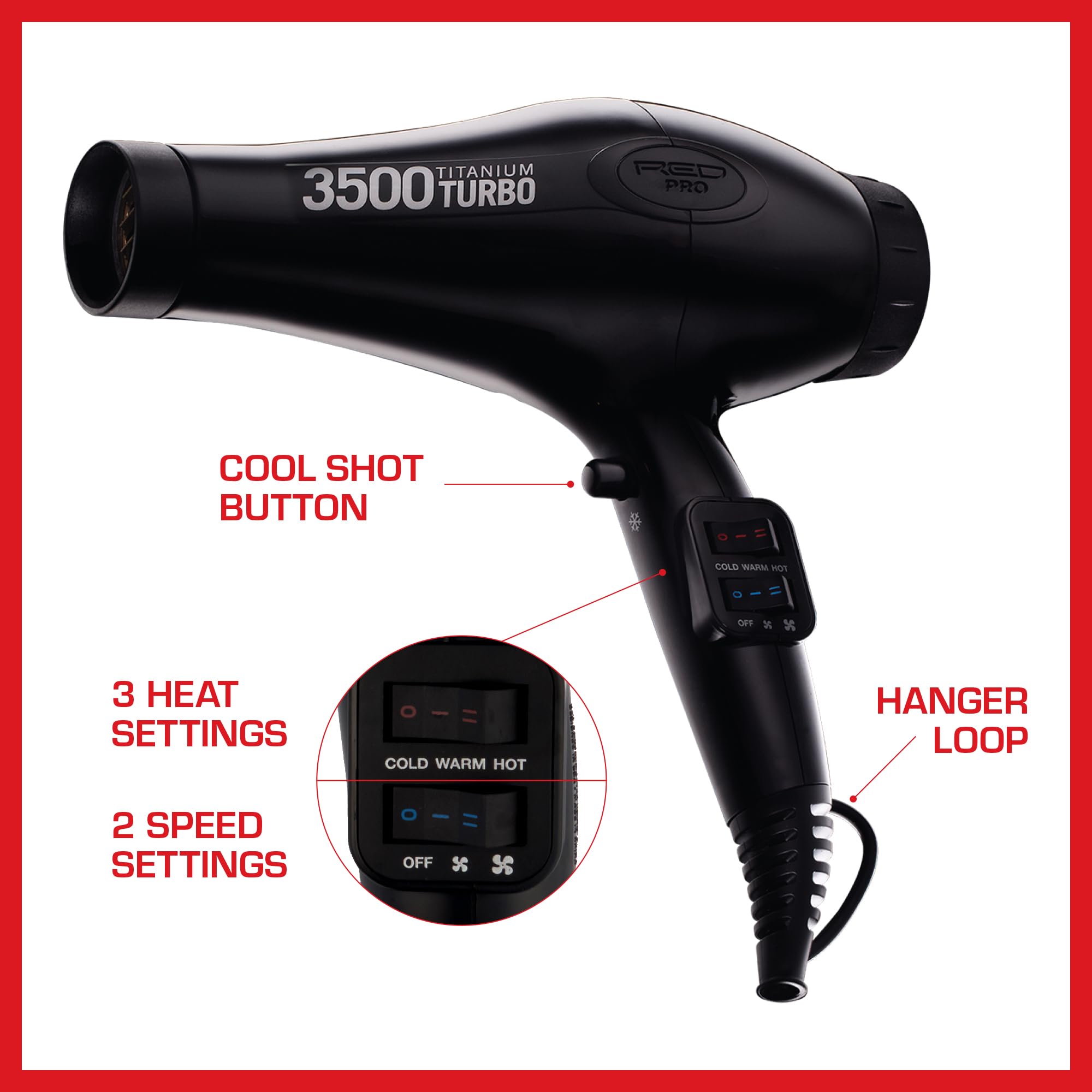 Red Pro detangler comb attachment for gentle detangling during styling.