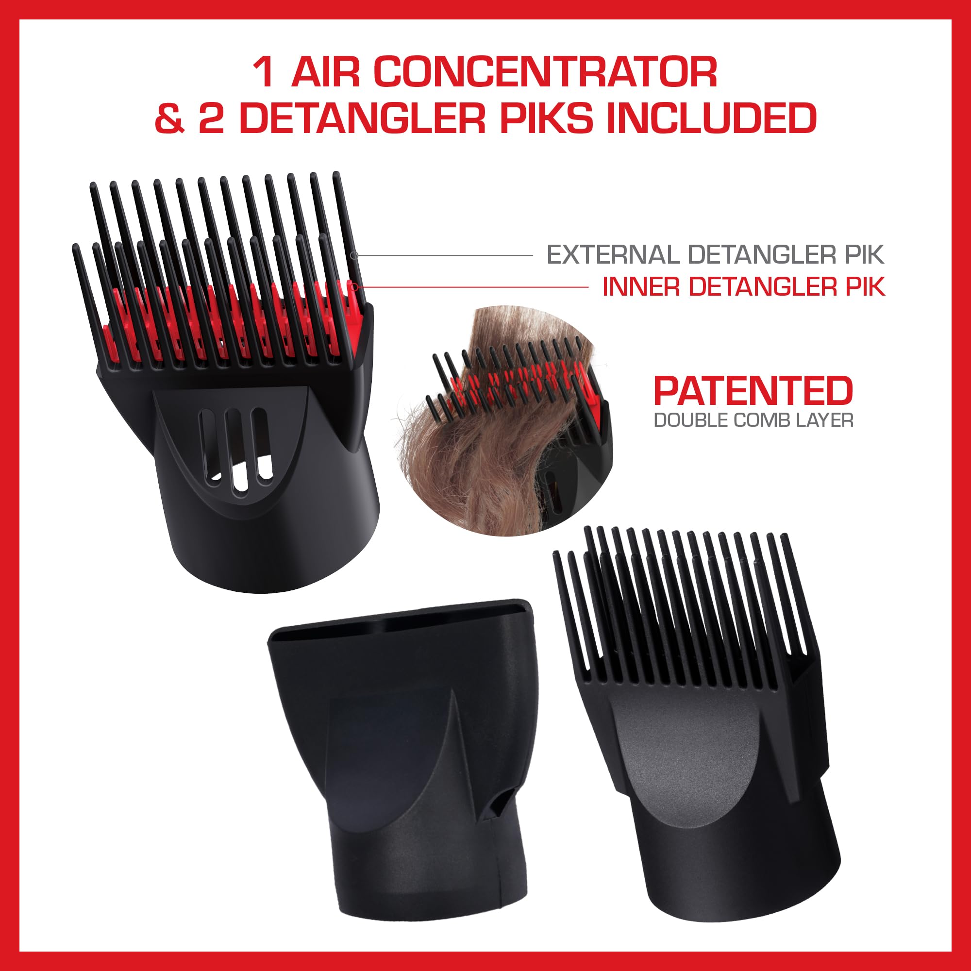 Red Pro second detangler comb attachment for smooth brushing during drying.