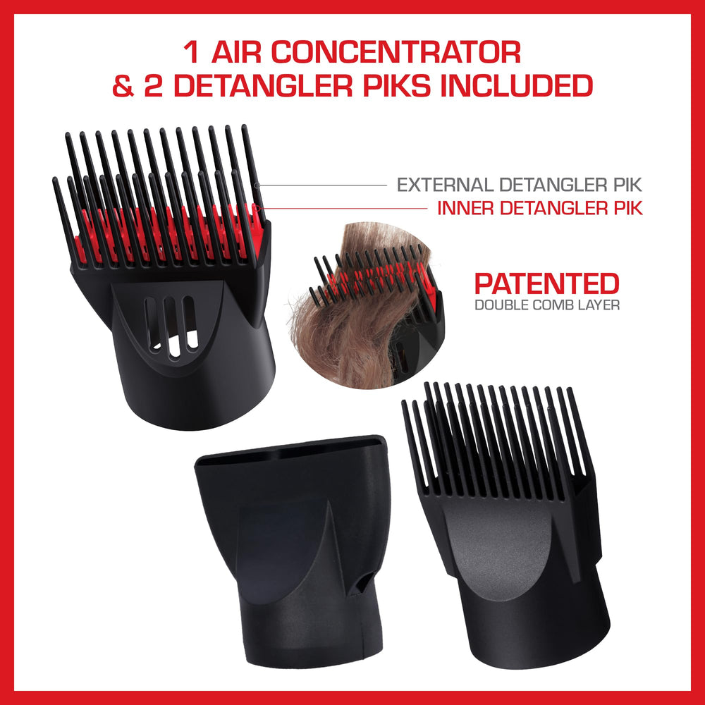 Red Pro second detangler comb attachment for smooth brushing during drying.