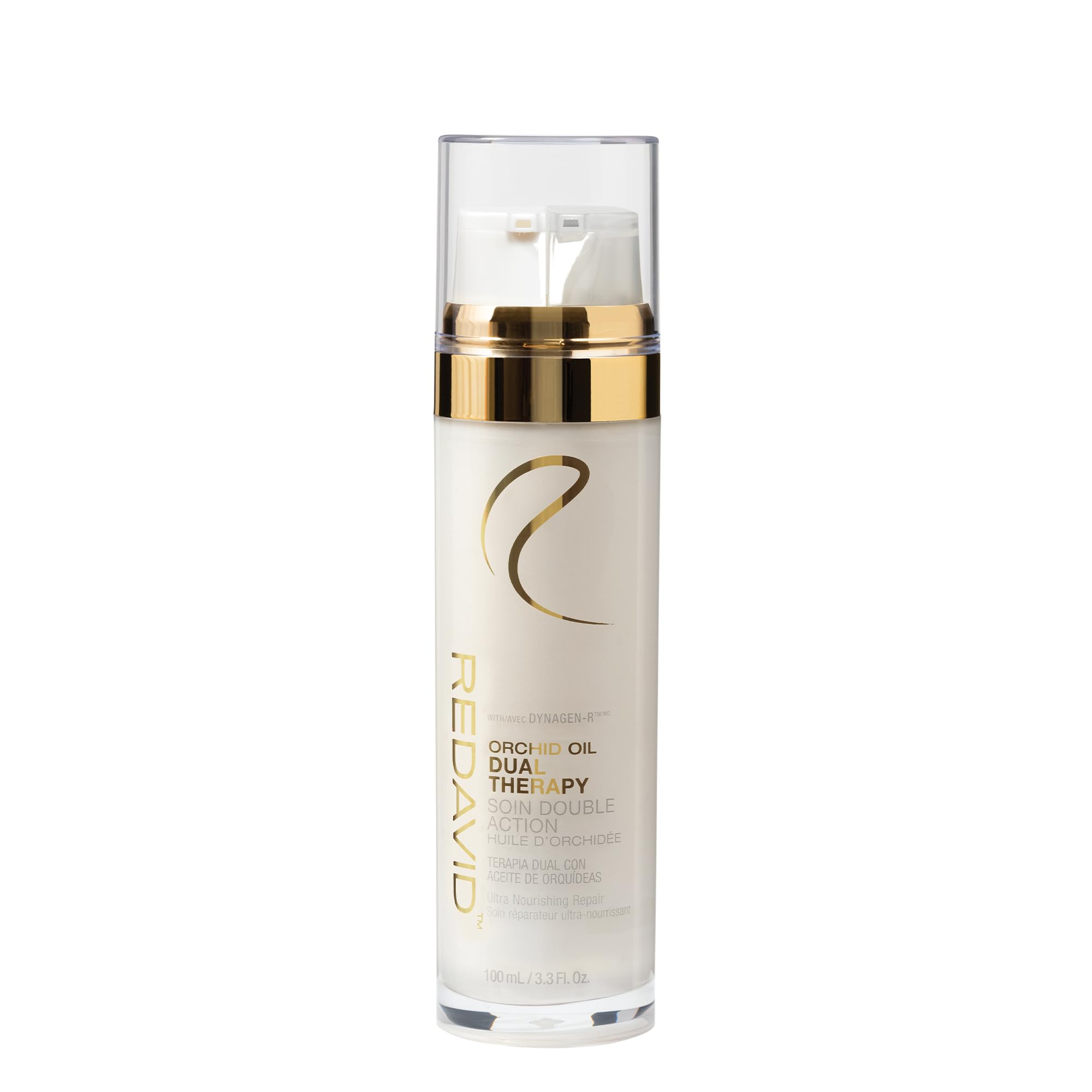 Redavid Orchid Oil Dual Therapy repair bottle pour highlights frizz control.