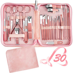 RedFlow manicure set 30-in-1 in leather case for portable travel grooming.