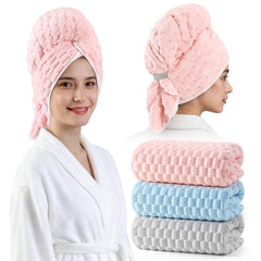REDKISS 3 pack microfiber hair towels show the extra-large wrap for secure drying and convenience.