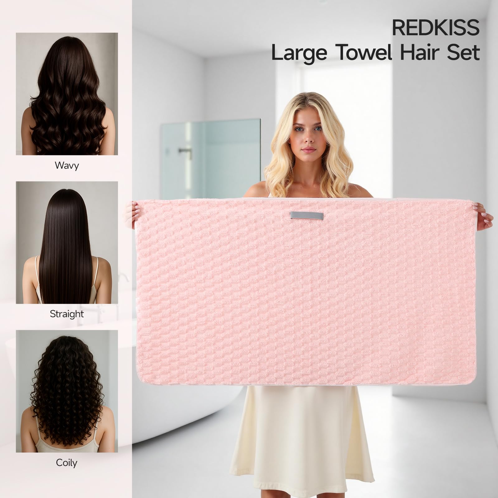 REDKISS extra-large 24x42 inch towel ideal for long and thick hair.
