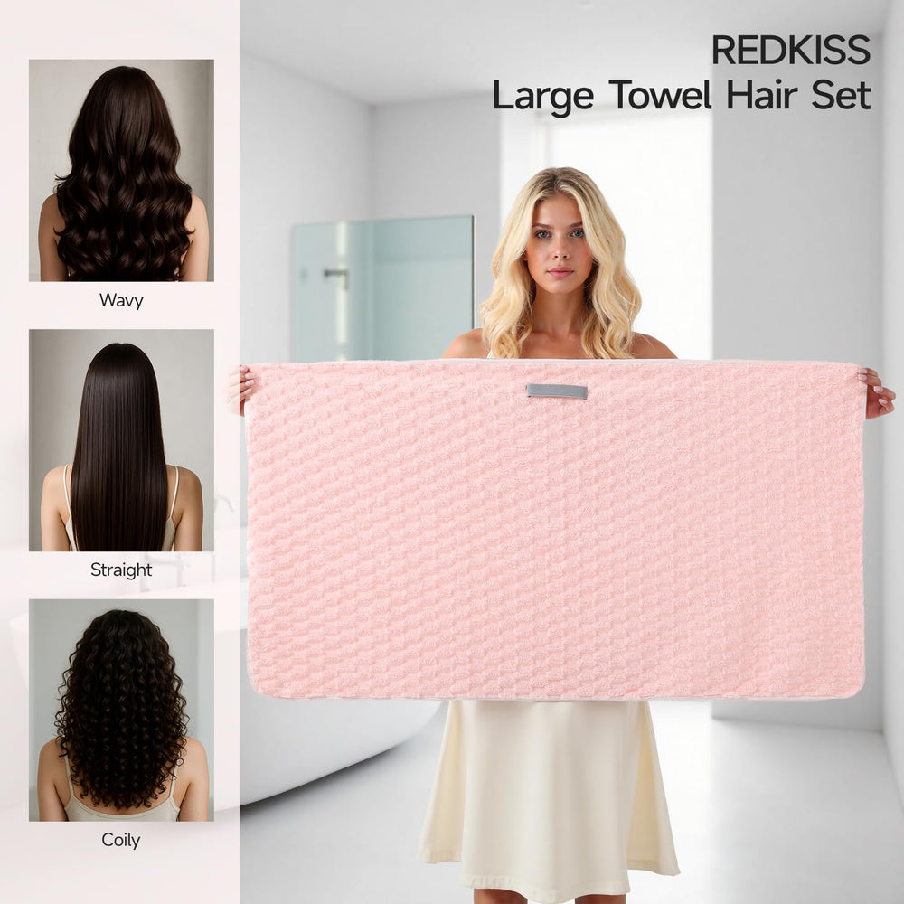 REDKISS extra-large 24x42 inch towel ideal for long and thick hair.