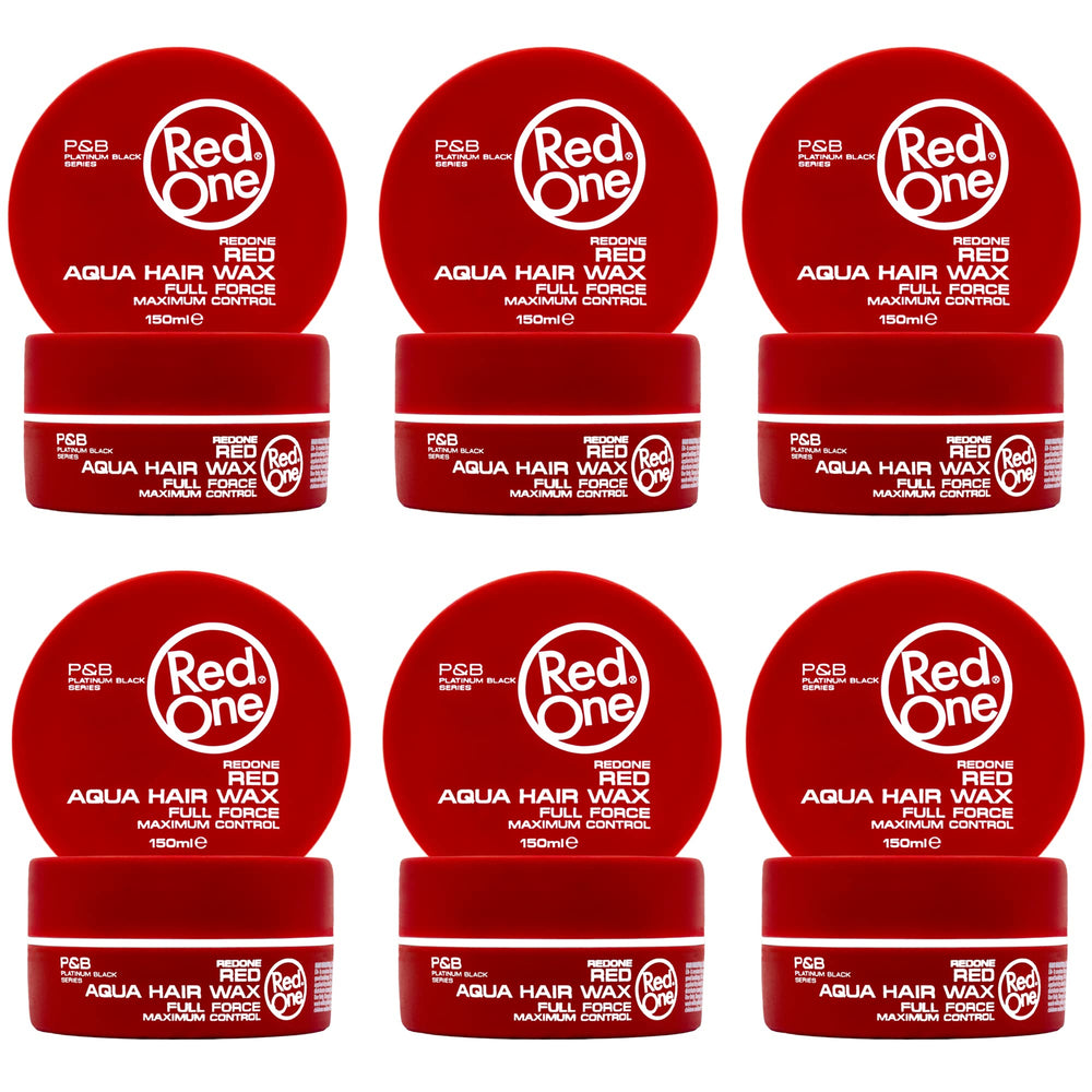 RedOne Aqua Hair Wax jar closeup shows glossy finish and strong hold for structured styles.