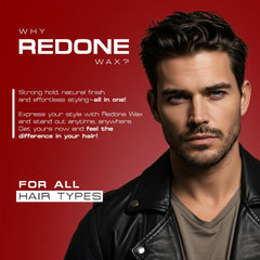 Redone Hair Wax Red high shine application showing glossy finish and texture.
