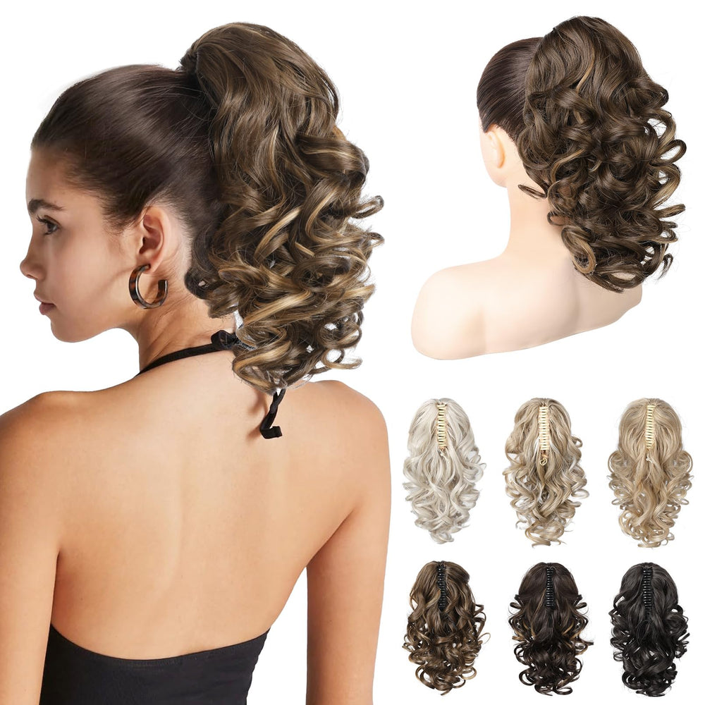 REECHO 12-inch ponytail extension with classic loose curly waves for everyday volume.